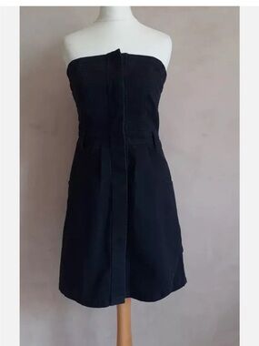 All Saints Strapless Black Denim Dress - Sleek A-Line Style